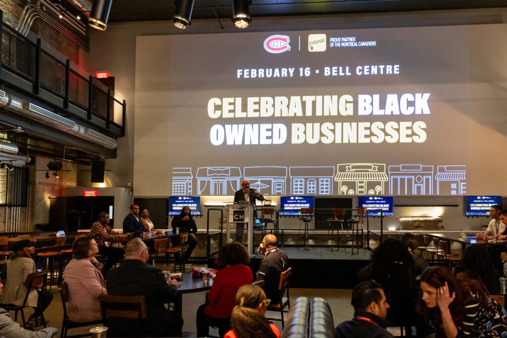 MONTREAL, Quebec - FEBRUARY 16:Interac Cocktail at the Bell Center on February 16, 2024 in Montreal, Quebec, Canada. (Photo by Pierre Bourgault/Club de hockey Canadien)