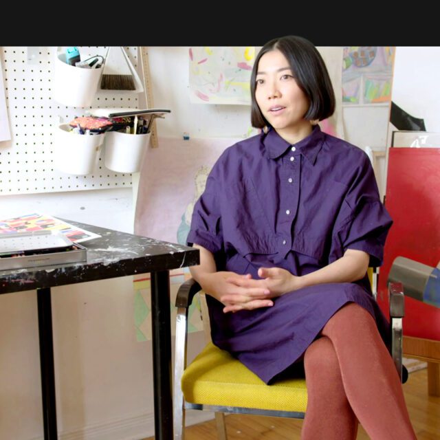 Artist Leeay Aikawa sits in her studio. She appreciates how Interac e-Transfer makes business payments fast.